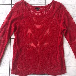 Express Red Lace Longsleeve Top